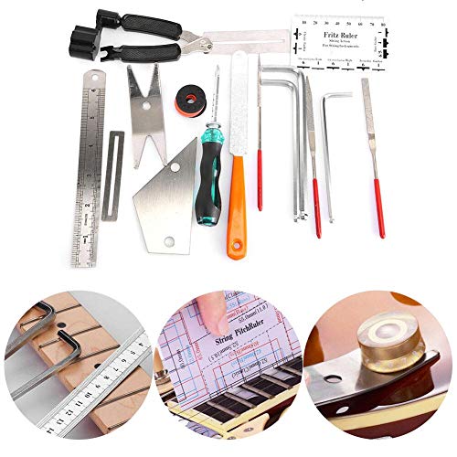 Guitar Repair Maintenance Tool Kit,Full Set Musicians Guitar Care Kit 3 in 1 String Winder Leveling Ruler Fret Sanding File with